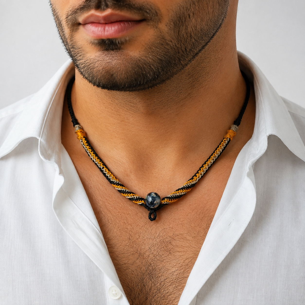 گردنبند دستساز مردانه وارداتی با سنگ اصل انرژی زیبا و محکم