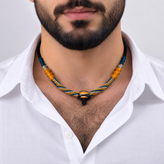 گردنبند دستساز مردانه وارداتی بافت مکرومه چندرنگ با مهره اُپتیکی تکنسخه